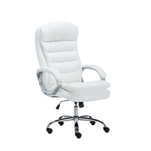 Fauteuil De Bureau Sur Roulettes Avec Mécanisme De Bascule Jusqu'à 235 Kg En Pvc Blanc Et Métal