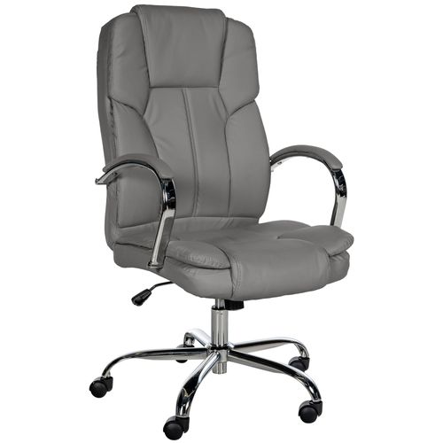 Fauteuil De Bureau Sur Roulettes Largeur D'assise XXL En Pvc Gris Et Métal Chromé 10_0002418