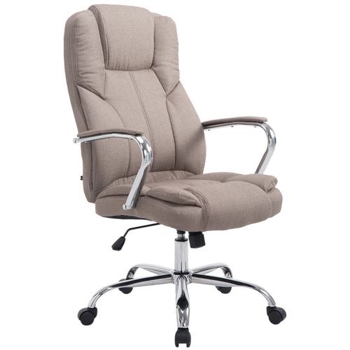 Fauteuil De Bureau Sur Roulettes Largeur D'assise XXL En Tissu Taupe Et Métal Chromé 10_0002420