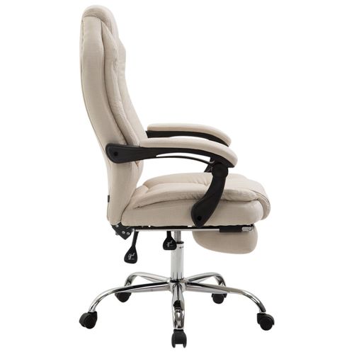 Fauteuil De Bureau Sur Roulettes Dossier Et Repose-pied Réglable En Tissu Crème Et Métal 10_000243