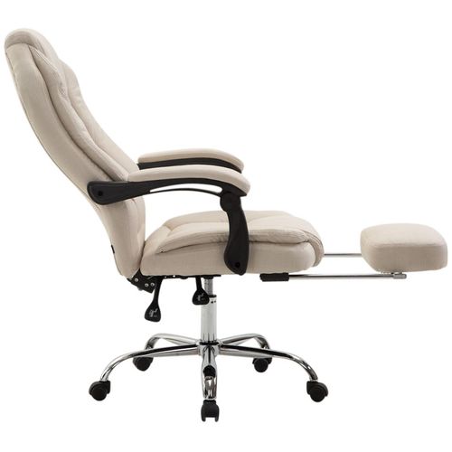 Fauteuil De Bureau Sur Roulettes Dossier Et Repose-pied Réglable En Tissu Crème Et Métal 10_000243