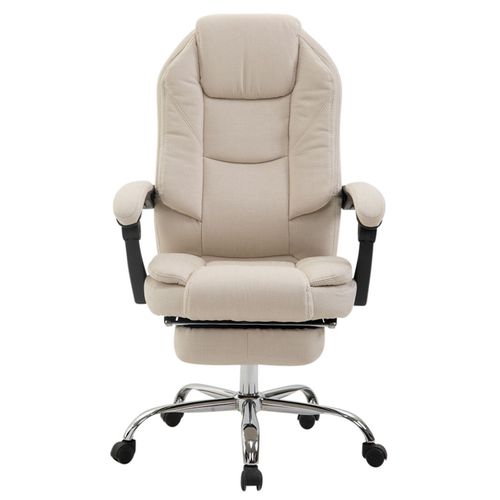 Fauteuil De Bureau Sur Roulettes Dossier Et Repose-pied Réglable En Tissu Crème Et Métal 10_000243