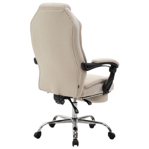 Fauteuil De Bureau Sur Roulettes Dossier Et Repose-pied Réglable En Tissu Crème Et Métal 10_000243