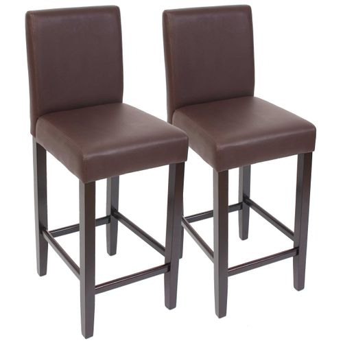 2x Tabourets De Bar Chaise De Comptoir En Synthétique Marron Pieds En Bois Foncé 04_0000097