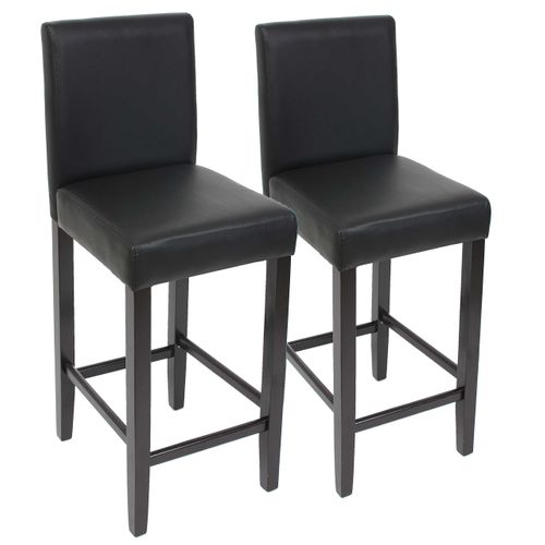 2x Tabourets De Bar Chaise De Comptoir En Synthétique Noir Pieds En Bois Foncé 04_0000098