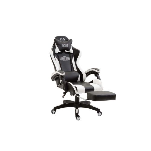 Fauteuil De Bureau Repose-pieds Télescopique Design Sportif Gamer En Pvc Noir / Blanc Et Plastique