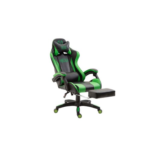 Fauteuil De Bureau Repose-pieds Télescopique Design Sportif Gamer En Pvc Noir / Vert Et Plastique
