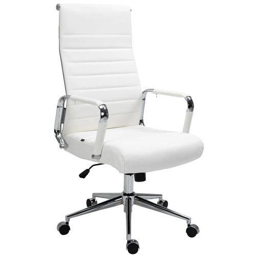 Fauteuil De Bureau Avec Accoudoirs Siège Pivotant Mécanisme à Bascule En Cuir Véritable Blanc 10_0