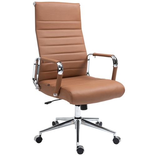 Fauteuil De Bureau Avec Accoudoirs Siège Pivotant Mécanisme à Bascule En Cuir Véritable Marron Cla