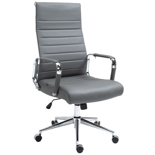 Fauteuil De Bureau Avec Accoudoirs Siège Pivotant Mécanisme à Bascule En Cuir Véritable Gris 10_00