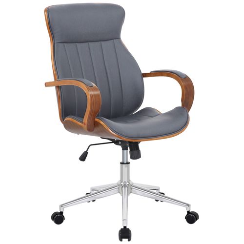 Fauteuil De Bureau Avec Accoudoirs Cadre Robuste En Bois Courbé Couleur Noyer Pvc Gris Et Métal