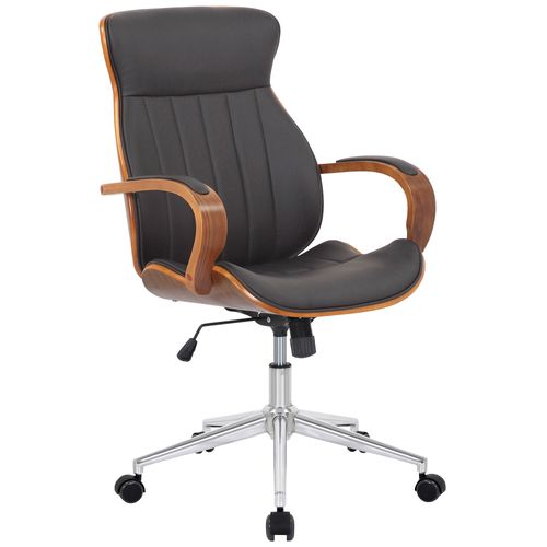 Fauteuil De Bureau Avec Accoudoirs Cadre Robuste En Bois Courbé Couleur Noyer Pvc Marron Et Métal