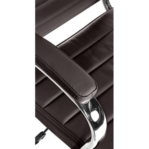 Fauteuil De Bureau En Cuir Véritable Couleur Café Surpiqûre Horizontale Et Pieds Métal Chromé 10_0