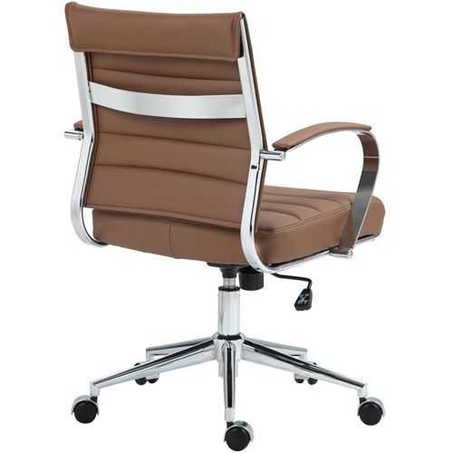 Chaise De Bureau Design Ergonomique En Cuir Véritable Marron Clair Et Métal Chromé 10_0002562