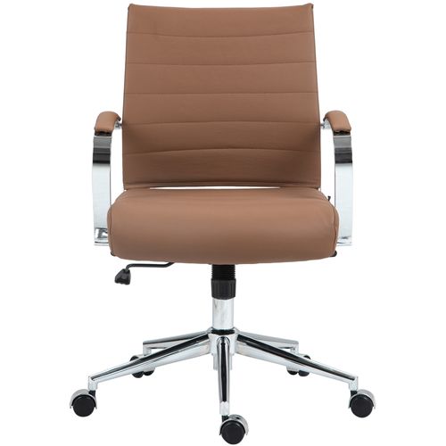 Chaise De Bureau Design Ergonomique En Cuir Véritable Marron Clair Et Métal Chromé 10_0002562