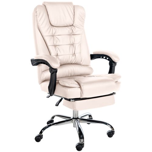 Fauteuil De Bureau Ergonomique Généreusement Rembourrée Avec Repose-pieds En Pvc Crème Et Métal Ch