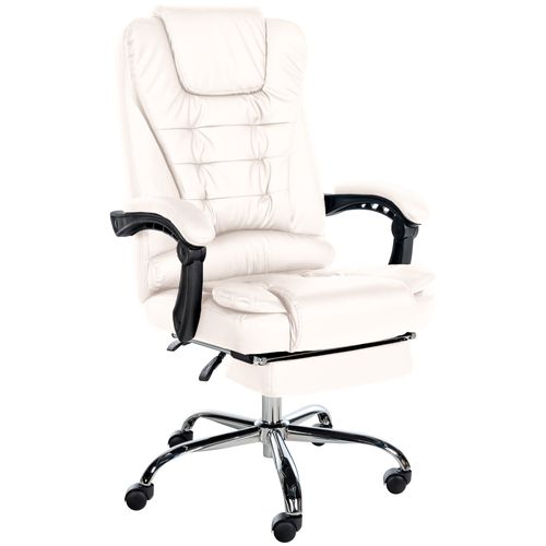 Fauteuil De Bureau Ergonomique Généreusement Rembourrée Avec Repose-pieds En Pvc Blanc Et Métal Ch