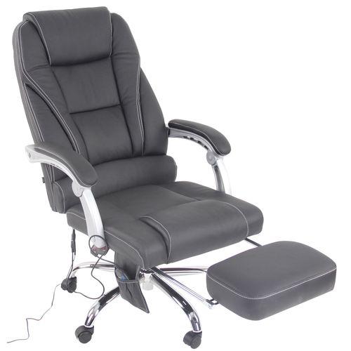 Fauteuil De Bureau Avec Fonction Massage Et Repose-pieds Ajustables En Véritable Cuir Noir 10_0002