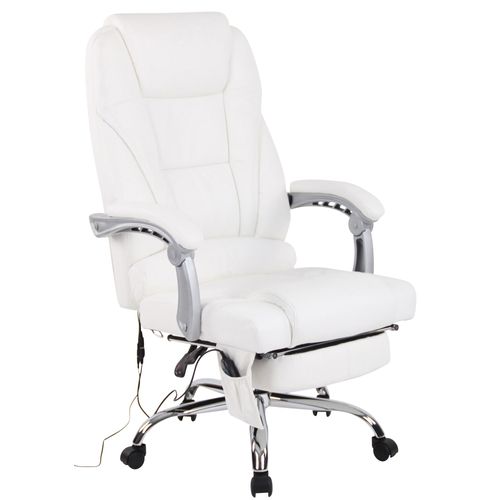 Fauteuil De Bureau Avec Fonction Massage Et Repose-pieds Ajustables En Véritable Cuir Blanc 10_000
