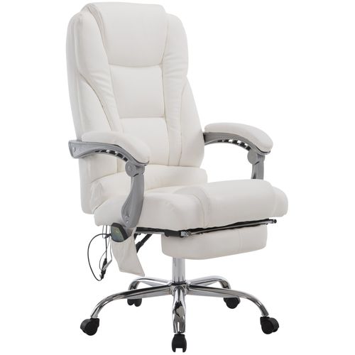 Fauteuil De Bureau Avec Fonction Massage Repose-pieds Dossier Inclinable En Pvc Blanc 10_0002582