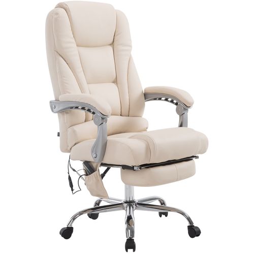 Fauteuil De Bureau Avec Fonction Massage Repose-pieds Dossier Inclinable En Pvc Crème 10_0002583
