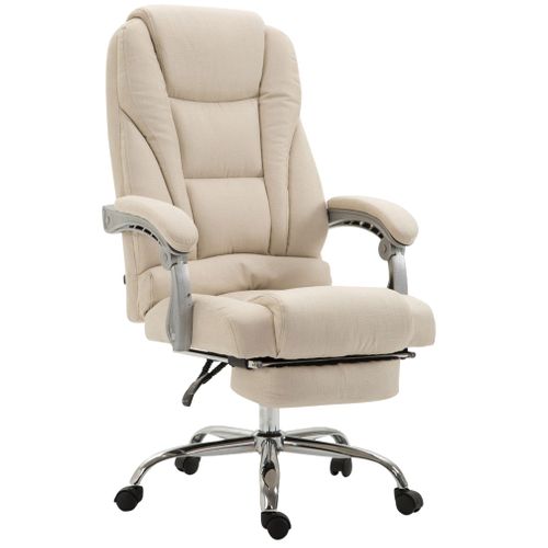 Fauteuil De Bureau Sur Roulettes Avec Repose-pieds Et Hauteur Ajustable Pivotant En Tissu Crème 10