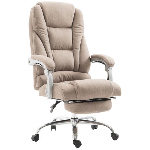 Fauteuil De Bureau Sur Roulettes Avec Repose-pieds Et Hauteur Ajustable Pivotant En Tissu Taupe 10