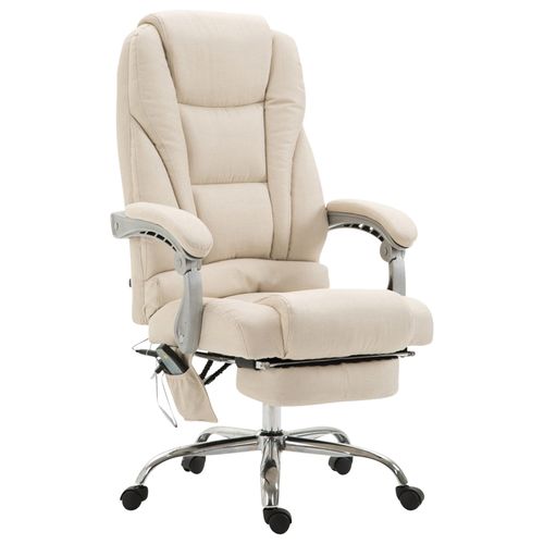 Fauteuil De Bureau Avec Fonction Massage Et Repose-pieds Ajustables En Tissu Crème 10_0002590