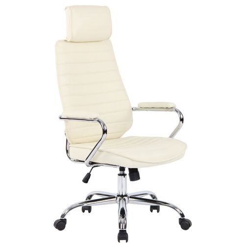 Fauteuil De Bureau Hauteur Réglable Pivotant Mécanisme De Bascule En Cuir Véritable Crème Et Métal