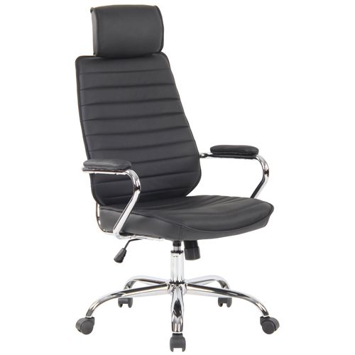 Fauteuil De Bureau Hauteur Réglable Pivotant Mécanisme De Bascule Cuir Véritable Noir Et Métal