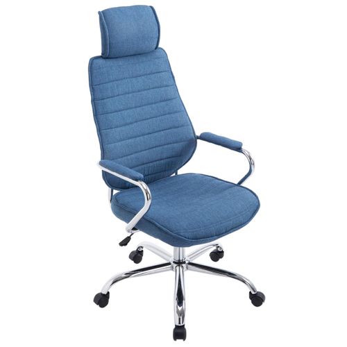 Fauteuil De Bureau Hauteur Réglable Pivotant Mécanisme De Bascule Tissu Bleu Et Métal Chromé 10_00