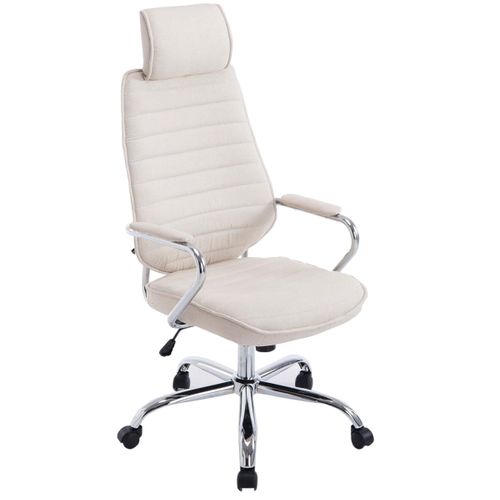 Fauteuil De Bureau Hauteur Réglable Pivotant Mécanisme De Bascule Tissu Beige Et Métal Chromé 10_0