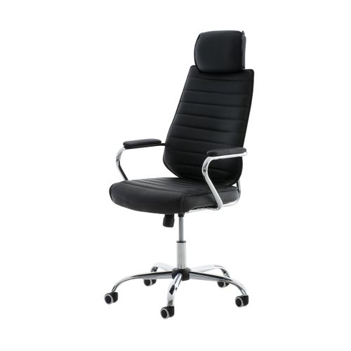 Fauteuil De Bureau Hauteur Réglable Pivotant Mécanisme De Bascule Pvc Noir Et Métal Chromé 10_0002
