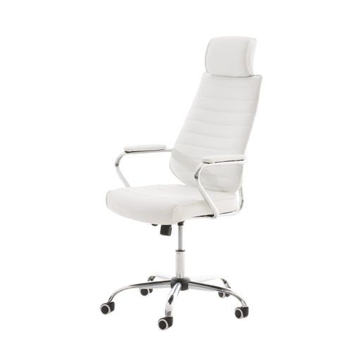Fauteuil De Bureau Hauteur Réglable Pivotant Mécanisme De Bascule Pvc Blanc Et Métal Chromé 10_000