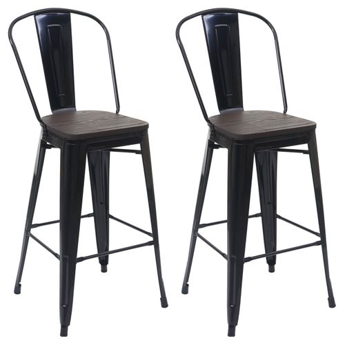 Lot De 2 Tabourets De Bar Chaises De Comptoir Avec Dossier Siège En Bois Design Industriel Métal