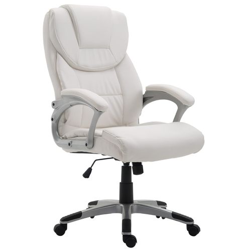 Fauteuil De Bureau Sur Roulettes Pivotant Réglable Fonction Basculement Pvc Blanc Et Plastique 10_