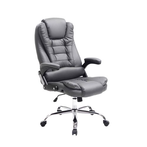 Fauteuil De Bureau Sur Roulettes Confortablement Rembourrés Avec Accoudoirs En Pvc Gris Et Métal