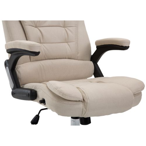 Fauteuil De Bureau XXL Sur Roulettes Confortablement Rembourrés Avec Accoudoirs En Tissu Crème Et
