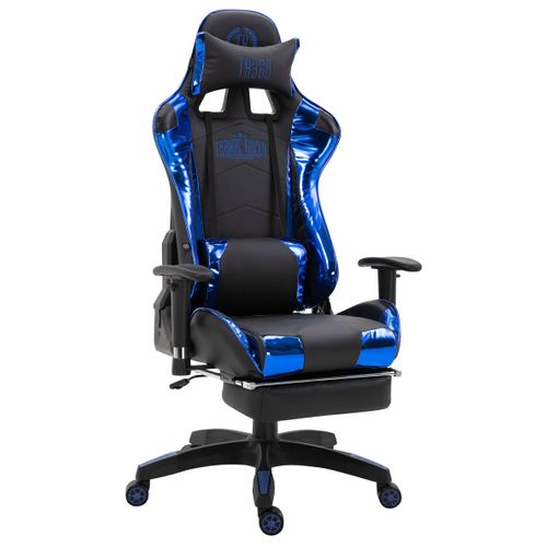 Fauteuil De Bureau Chaise Gamer Sur Roulettes Avec Repose-pieds Accoudoirs En Pvc Noir / Bleu 10_0