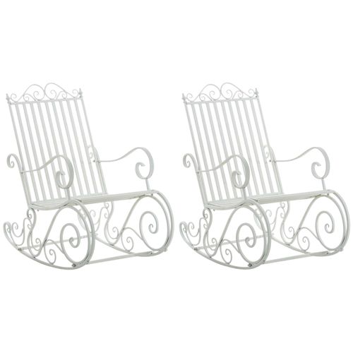 Lot De 2 Fauteuils à Bascule Pour Extérieur Avec Accoudoirs Design Rustique En Métal Blanc 10_0002