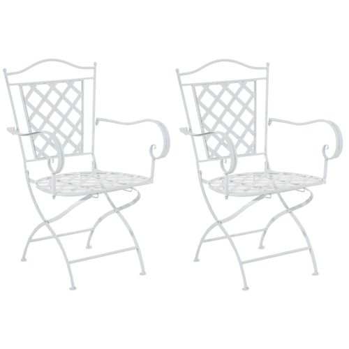 Lot De 2 Chaises De Jardin Avec Accoudoirs Design Rustique En Métal Blanc 10_0002856