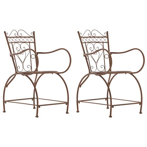 Lot De 2 Chaises De Jardin Avec Accoudoirs Balcon Terrasse Design Rustique En Métal Marron