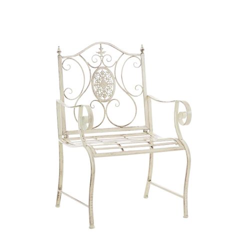 Chaise De Jardin Balcon Terrasse Avec Accoudoirs Design Rustique En Métal Crème Vieilli 10_0003025