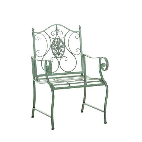 Chaise De Jardin Balcon Terrasse Avec Accoudoirs Design Rustique En Métal Vert Vieilli 10_0003026