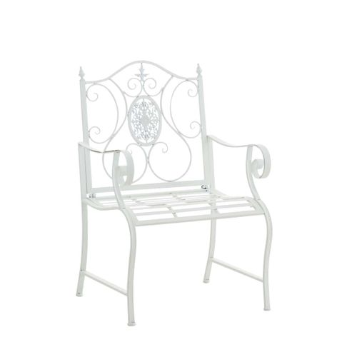 Chaise De Jardin Balcon Terrasse Avec Accoudoirs Design Rustique En Métal Blanc 10_0003027