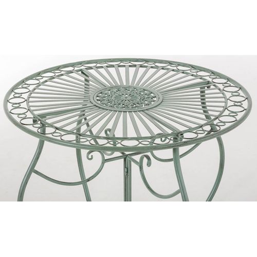 Table De Jardin Ronde Style Rustique En Fer Forgé Vert Vieilli 10_0003047