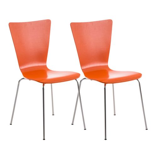 Lot De 2 Chaises De Cuisine Salle à Manger Empilable En Bois Orange Et Structure Stable à Quatre P