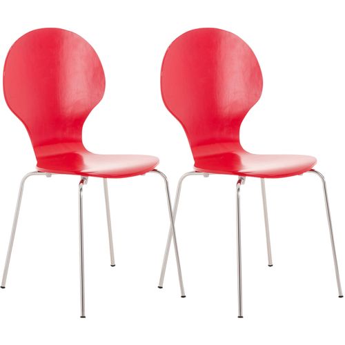 Lot De 2 Chaises De Cuisine Salle à Manger Empilables Dossier Arrondi En Bois Rouge Et Métal Chrom