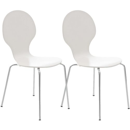 Lot De 2 Chaises De Cuisine Salle à Manger Empilables Dossier Arrondi En Bois Blanc Et Métal Chrom