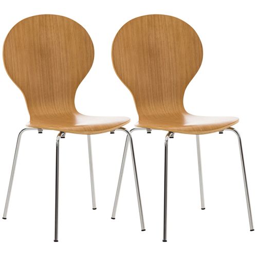 Lot De 2 Chaises De Cuisine Salle à Manger Empilables Dossier Arrondi En Bois Chêne Et Métal Chrom